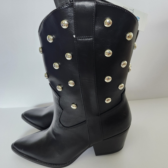 NEW Time & Tru Black Studded Cowboy Boots Womens 9 10 - Picture 2 of 12